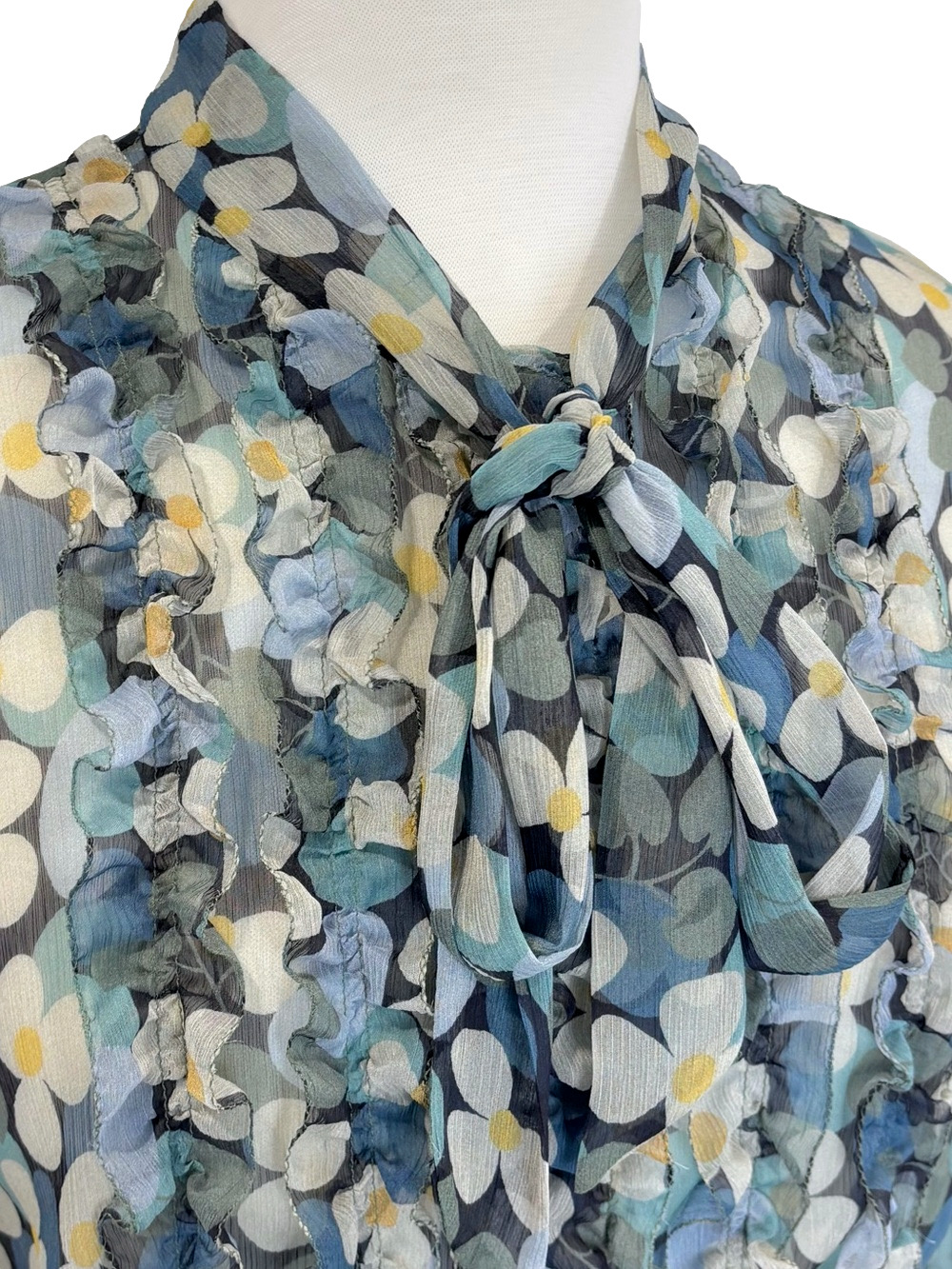 Lasserre silk floral ruffle bow blouse